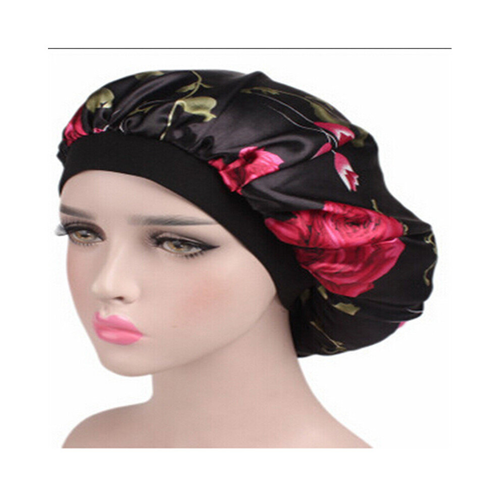 Multicoloured Women Wide Band Shower Sleep Caps Satin Silk Bonnet Soft Satin Night Sleep Hat Hair Cap Lady Turban Printing In