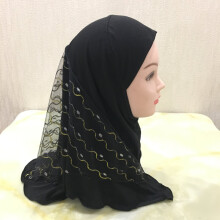H084 small girl amira hijab with net layer fit 2-6 old kids pull on islamic scarf head wrap