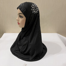H237 Big Girls muslim amira hijab with Rhinestones islamic scarf arabic hats women's headwrap Shawl pray hats