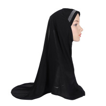 H063a muslim big girls hijab with glitters pull on islamic scarf amira headwrap pray scarves headscarf