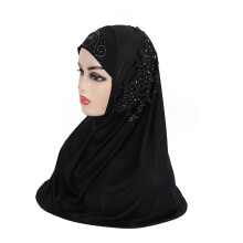 H027 big gilrs muslim hijab with lace and stones islamic scarf shawl headscarf hat armia pull on wrap ramadan