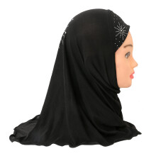 H042 small girl amira hijab with stones fit 2-6 old kids pull on islamic scarf head wrap