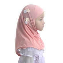 Muslim Girls Kids Hijab Islamic Scarf Shawls with 6 Flowers Diamond for 1 to 5 old Girls