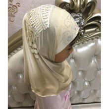 Children Kids Muslim Small Girl Hijab With Lace Flower Pattern Islamic Scarf Shawls Stretch 7-11 Years Old