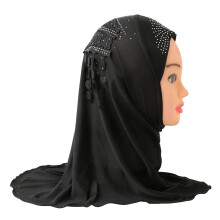 H040 small girl amira hijab with lace on back fit 2-6 old kids pull on islamic scarf head wrap