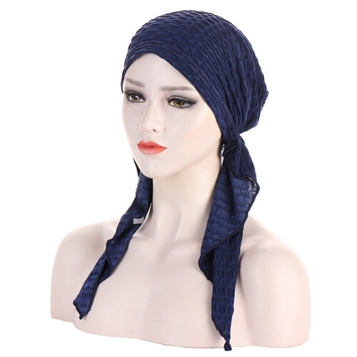 Women Pre-Tied Chemo Cap Bubble Stretch Head Scarf Wrap Uslim Inner Hijab Long Tail Headscarf Bonnet Hat Hair Loss Headwear