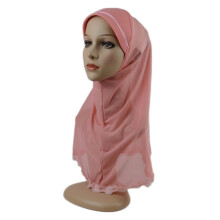 6-12 Years One Peice Amira Muslim Girls Kids Instant Scarf Hijab Overhead Shawls Wrap Turban Islam Head Cover Pull On Ready