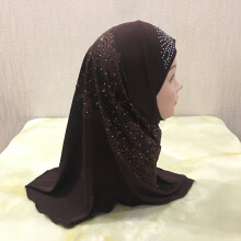 H044 small girl amira hijab with lace and stones fit 2-6 old kids pull on islamic scarf head wrap
