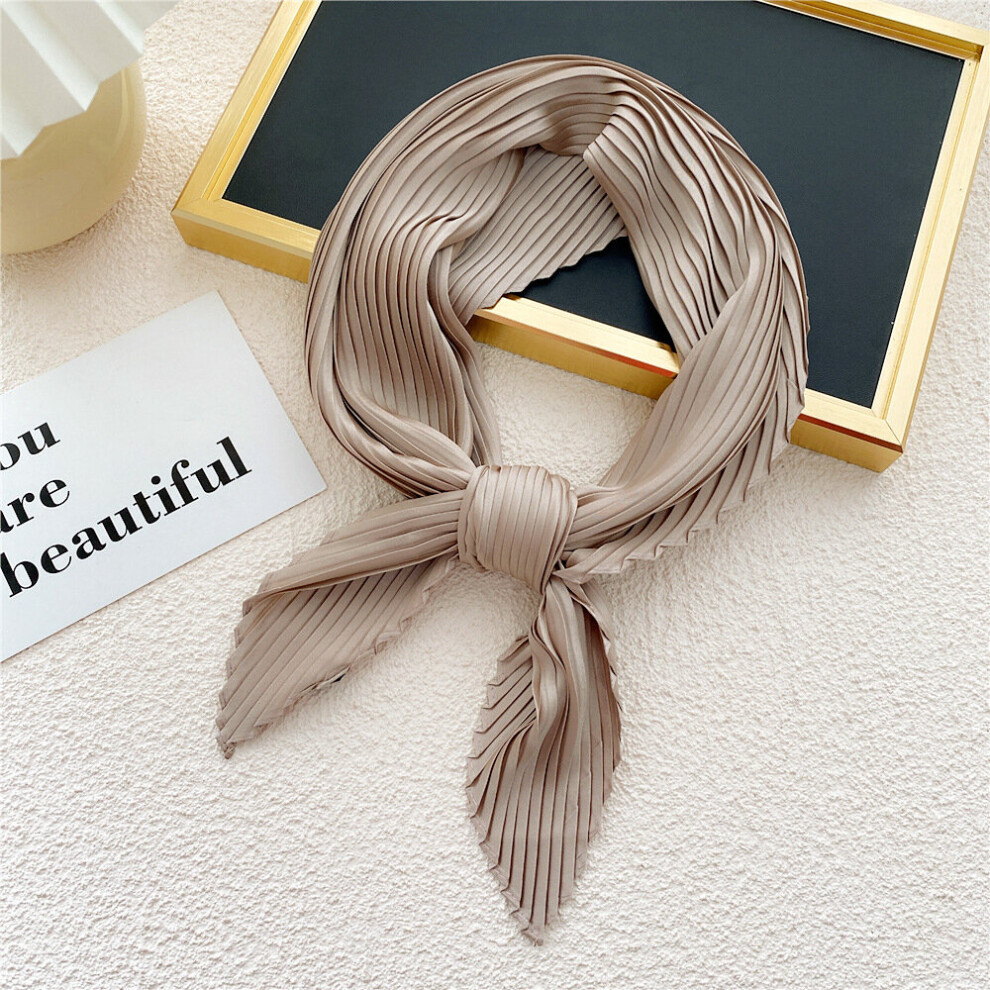 Stylish Women's Small Scarves Solid Silk Pleated Decorative Headscarf Soft Bandana Retro Hair Tie Band-image-OPC-PBQG9J8-NEW