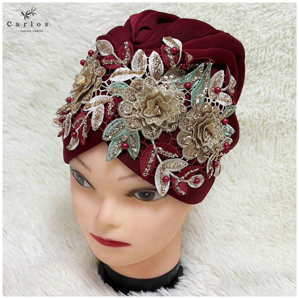 Retail Order Set Of Fashionable Muslim Women Headscarf Space Layer Fabric Applique Headwear Solid Indian Bean Hair Hat Lady Hat-image-OPC-PBQGC2Z-NEW