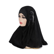 H357a muslim girls hijab with flower chains pull on amira islamic scarf head wrap Turban caps shawl