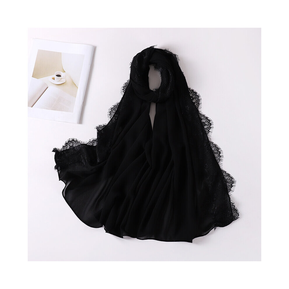Muslim Lace Hijab Wedding Style Plain Scarf Chiffon Scarf Shawl Islamic Soft Turban Head Wraps Headband-image-OPC-PBQGCNW-NEW