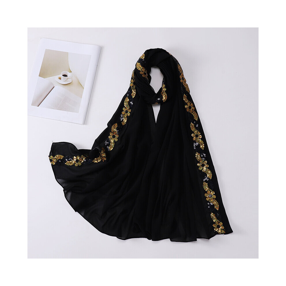 Heavy Chiffon Sequins Hijab Shinny Good Stitching Plain Scarf Muslim Shawl Plain Soft Turban Head Wraps Headband-image-OPC-PBQGCRT-NEW