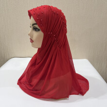 H131 latest muslim big girls amira hijab with net layer islamic scarf arab hat women's headwrap ramadan pray hats