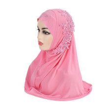 Girl Gauze Ice Silk Side Lace Flower Drill Hijab Worship Head Turbans Head Wrap Head Scarf Headwraps for Women