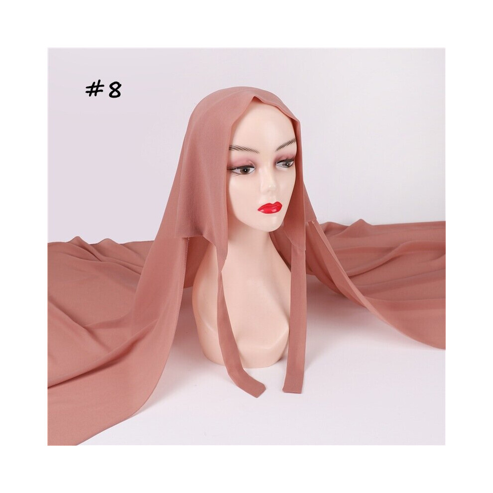 Women Chiffon Hijab Scarf with Bandage Non-Slip Muslim Scarves Breathable Islam Long Hijabs Headband Solid Turban Headwrap-image-OPC-PBQGCY8-NEW