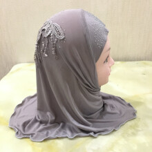 One Piece Amira Hijab for Child Muslim Kids Lace Turban Islamic Girls Scarf Shawls Solid Head Wraps Scarves About 46Cm