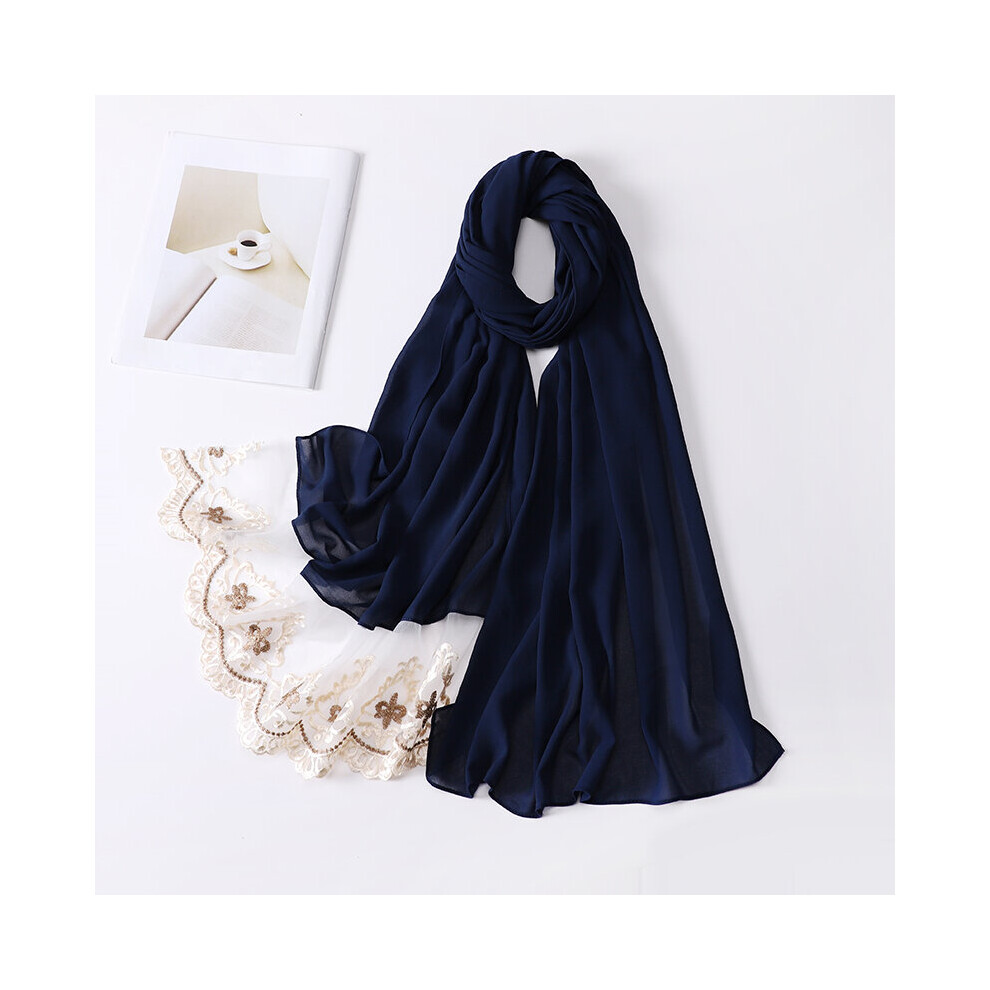 Women Lace Hijab Bubble Chiffon Scarf Muslim Plain Shawls Hijabs Headband Islamic Headscarf Turban Foulard-image-OPC-PBQGDJ7-NEW