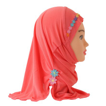Muslim Inner Hijab Girls Kids Scarf Fit 2-7 Years Old Islamic Arab Amira Hijab Flower Pattern Headscarf Turban Caps Eid Headwear