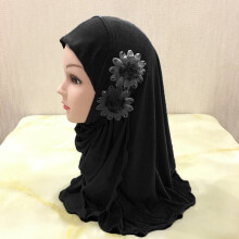 Small Girl Hijab Scarf with Flowers Fit 2-7 Years Old Muslim Kids Pull On Islamic Scarf Shawl Headscarf