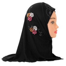 Small Girl Hijab with Flowers Fit 2-6 Years Old Kids Shawls Pull On Islamic Muslim Scarf Head Wrap
