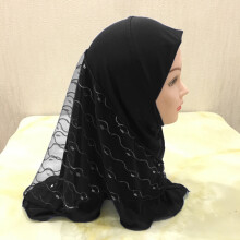 Small Girl Inner Hijab Scarf Cap with Flower Net Fit 2-7 Years Old Muslim Kids TurbanPull On Islamic Scarf Shawls Headwrap