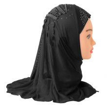 Lace Hijab Scarf for Kids Muslim Girls Islamic Headscarf Turban Caps Fit 2-7 old Arab Full Cover Amira Shawls Headwear