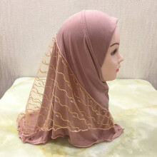 Little Girl Amira Hijab Undercap Lace Kids Scarves Fit 2-7 Years Old Kid Pull On Islamic Turban Headscarf Ramadan jilbab