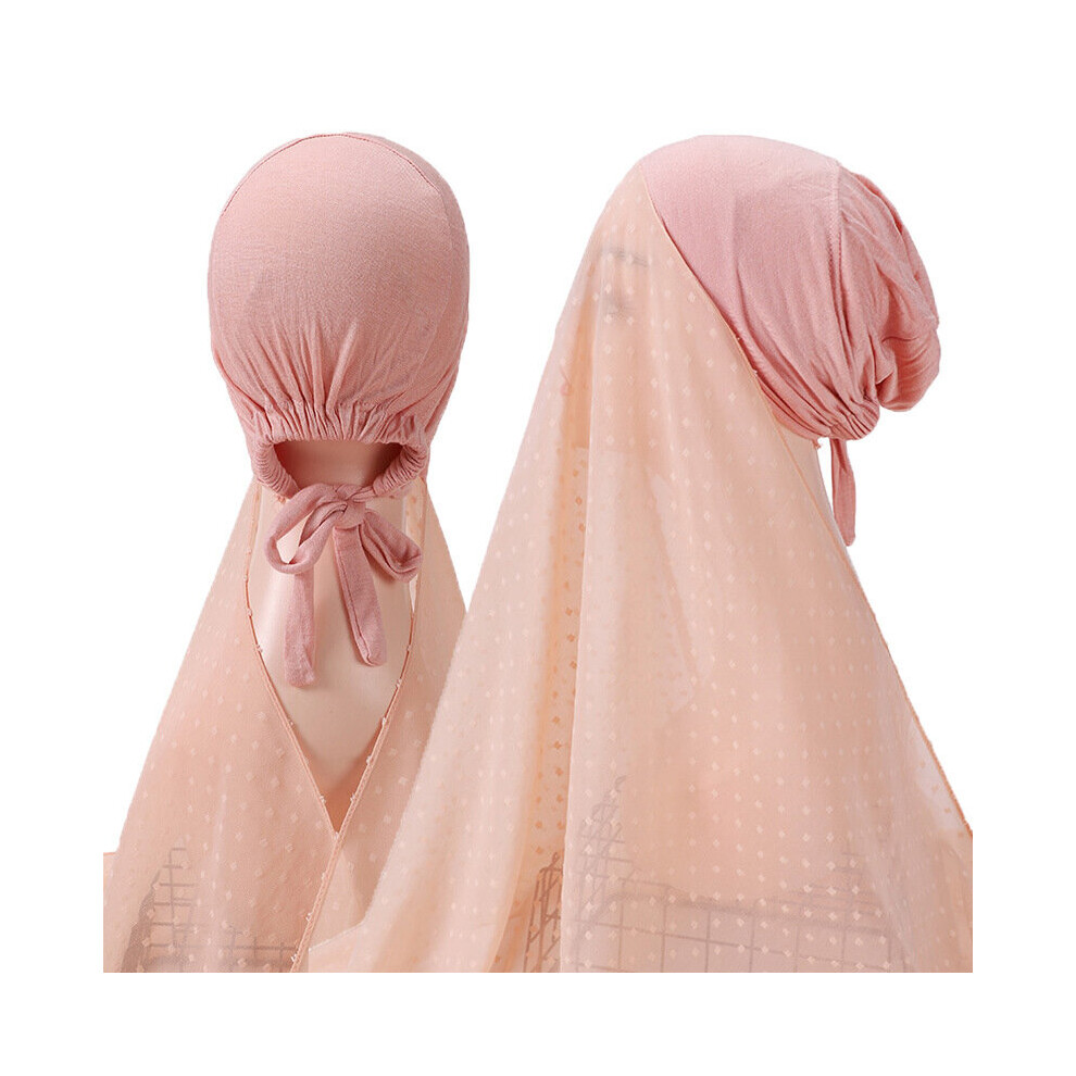 Women POM POM Chiffon Solid Muslim Chiffon Hijab With Bonnet With Elastic Rope Style Malaysia Headscarf-image-OPC-PBQGFFW-NEW