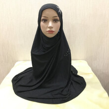 H122 big size muslim hijab with stones pull on amira islamic scarf girls head wrap