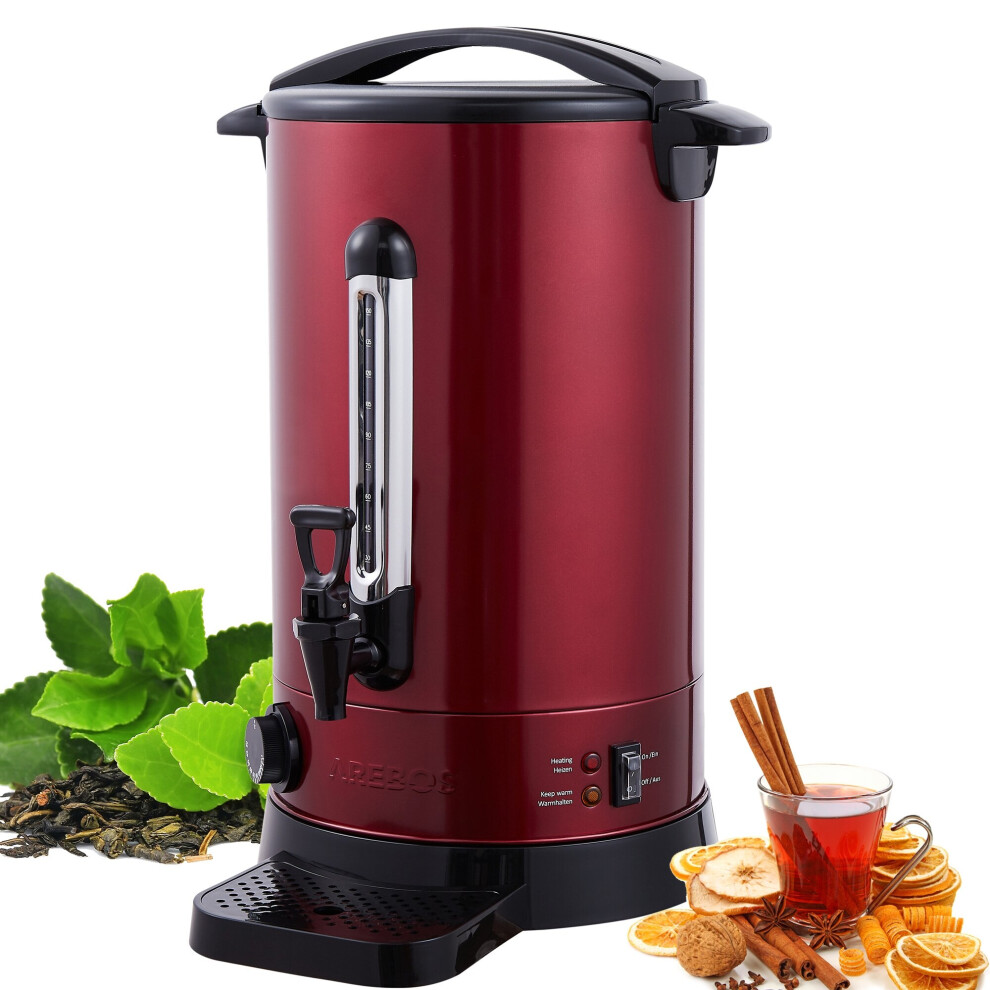 AREBOS Catering Urn | Mulled Wine Cooker 1650W Hot Drink Dispenser 20L with Drip Tray, Outlet Tap, Thermostat and Overheating Protection 30-110 C Red