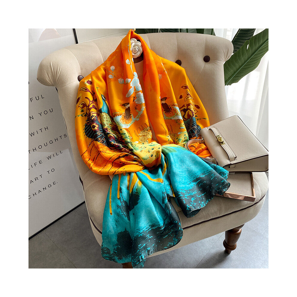 Peacock Scarves for Women Silk Shawl Spring Wrap Lady Bandana Foulard Long Muslim Hijab Scarf-image-OPC-PBQGGDQ-NEW