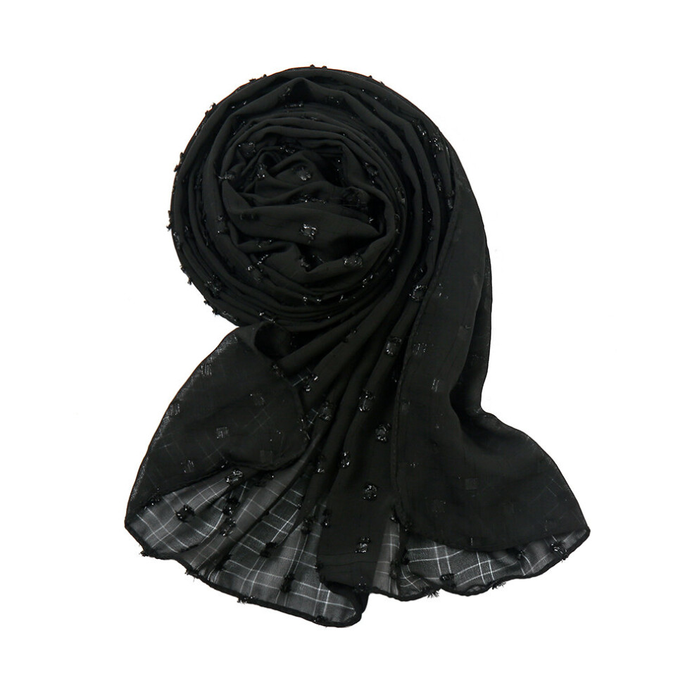 Arrival Plain Crinkle Pleated Chiffon Shawls Scarf Muslim Hijabs Solid Pom Pom Chiffon Headscarf Wraps 1PC Retail-image-OPC-PBQGGV8-NEW