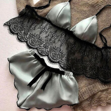 Sexy Lace Sleepwear Underwaer Ladies Satin Pajama Set Sexy Sleeveless V-Neck Vest+Shorts Summer Lingerie Bikini Sets Nightwear