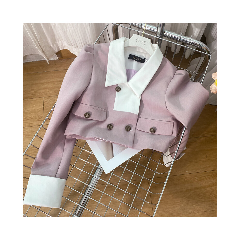 Autumn Women Skirt Set Two Piece Double Breasted Long Sleeve Short Jacket Solid A Line Midi Skirt Outfit-image-OPC-PBQGHVJ-NEW