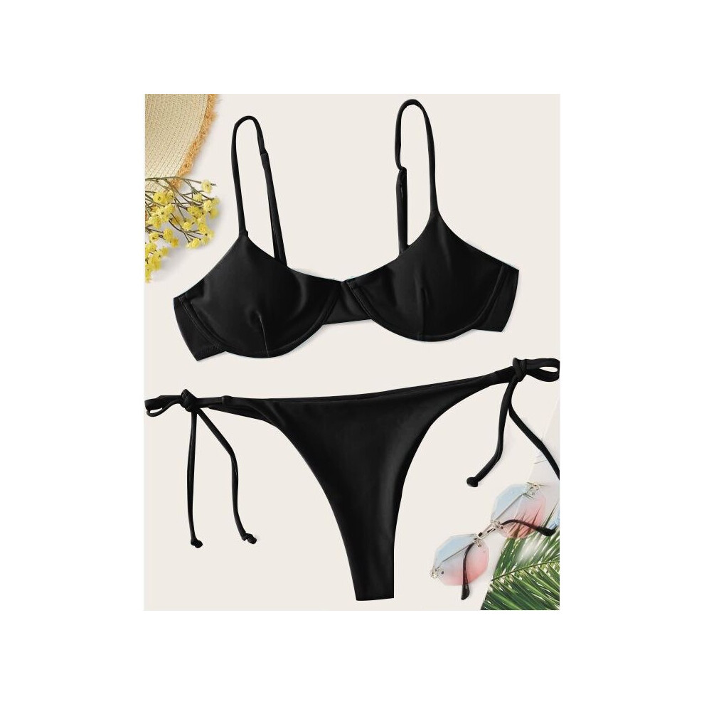 Women 2-Piece Swimming Suit Sleeveless Solid Top+Bottoms Bikini Set Stylish Bathing Suit With Chest Pads Underwire-image-OPC-PBQGMDN-NEW