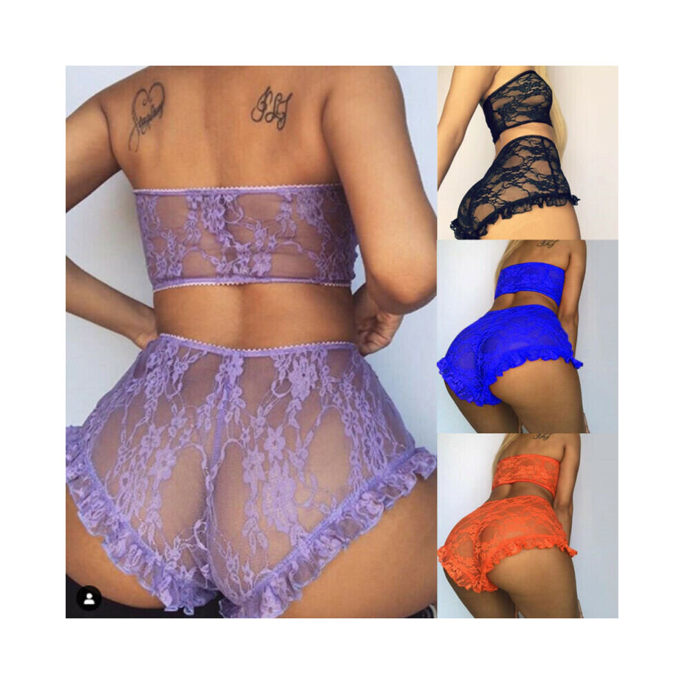 Women Sexy Porno Lingerie Set Lace Mesh Underwear Sleepwear Nightwear See  Through Tube Top+High Waist Ruffle Short Swimwear on OnBuy