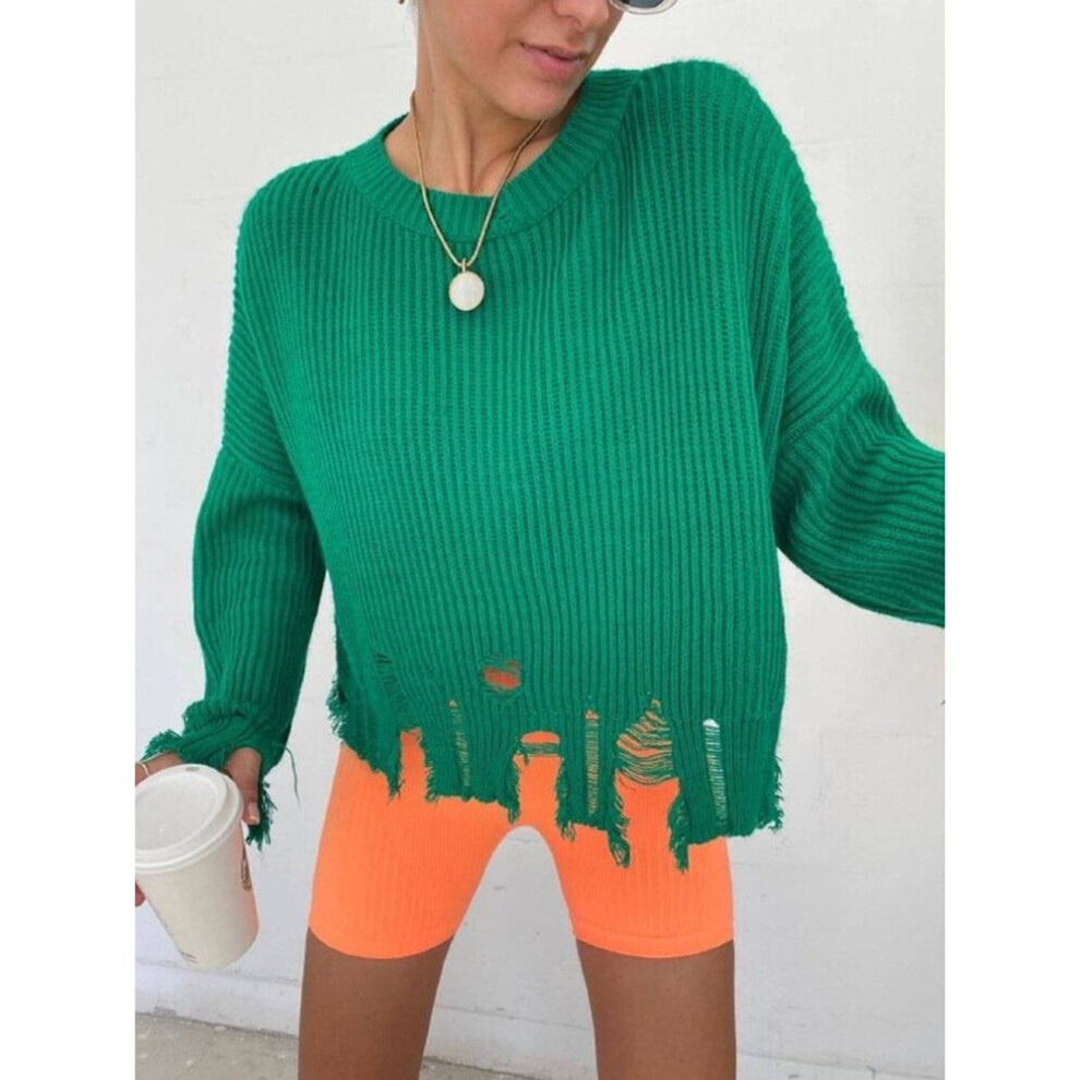 Knitted Tassel Hollow Out Women Sweater Casual Ripped Hole Long Sleeve Female Pullover Autumn Winter Lady Jumpers-image-OPC-PBQGNNW-NEW