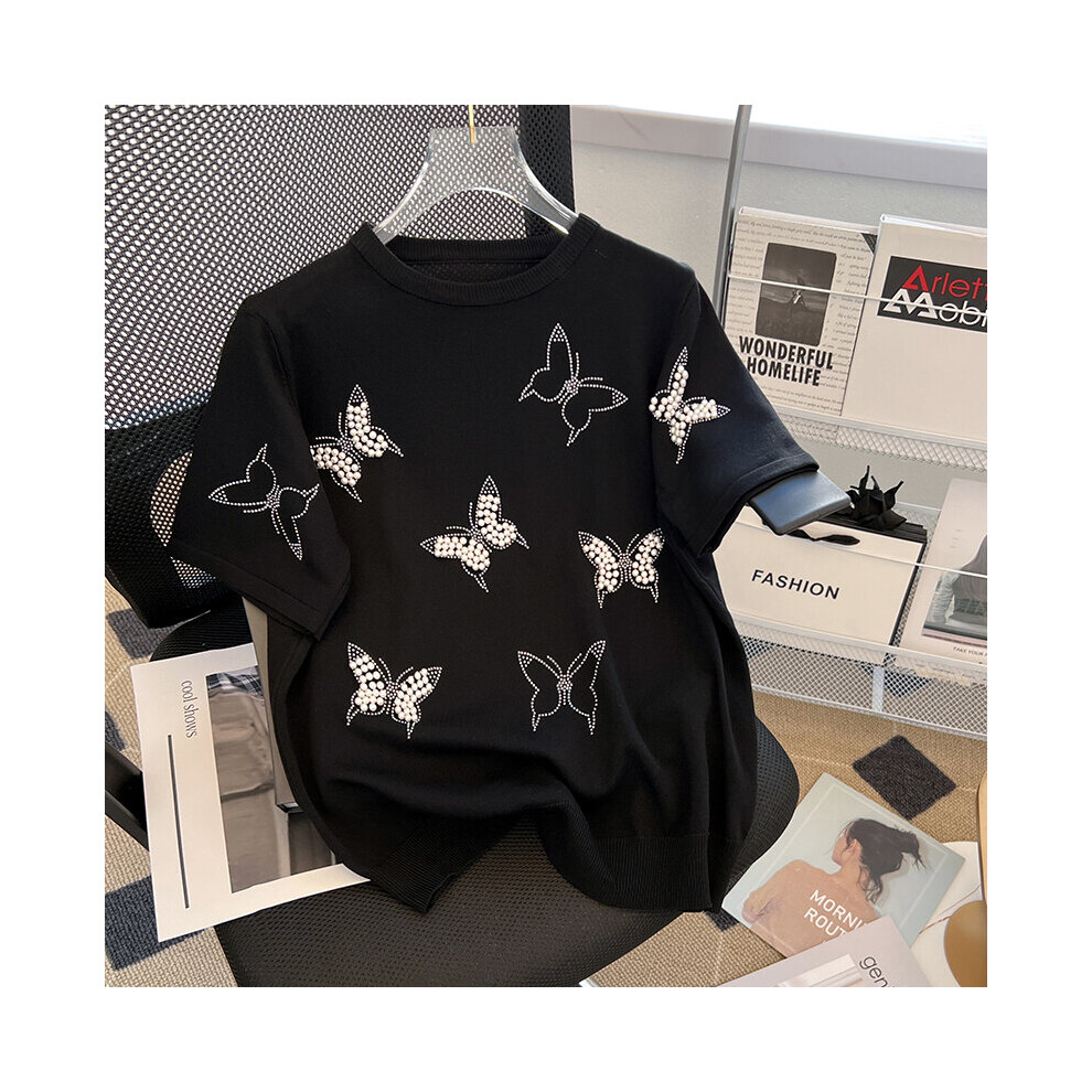 Butterfly beading Casual Short Sleeve Summer Knitted Sweater Women Pullover Sweaters Style Slim Pull Knitwear-image-OPC-PBQGNYZ-NEW