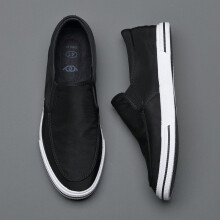 (Black White Beige-39 6.5) Men's Vulcanized Shoes Slip-on Loafer Shoes Breathable Style Sneakers Flats Men Casual Canvas Shoes