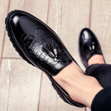 (Black-44) Men's Shoes Brogues Tassel Leather Shoes Men's Bright Leather Shoes Loafers Hair Stylist Shoes Mens Loafers Shoes