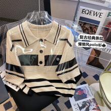 Summer Short-sleeved Striped Sweater Women POLO Shirt Vintage Casual Loose Short Knitted T-shirt Women's Top Tee