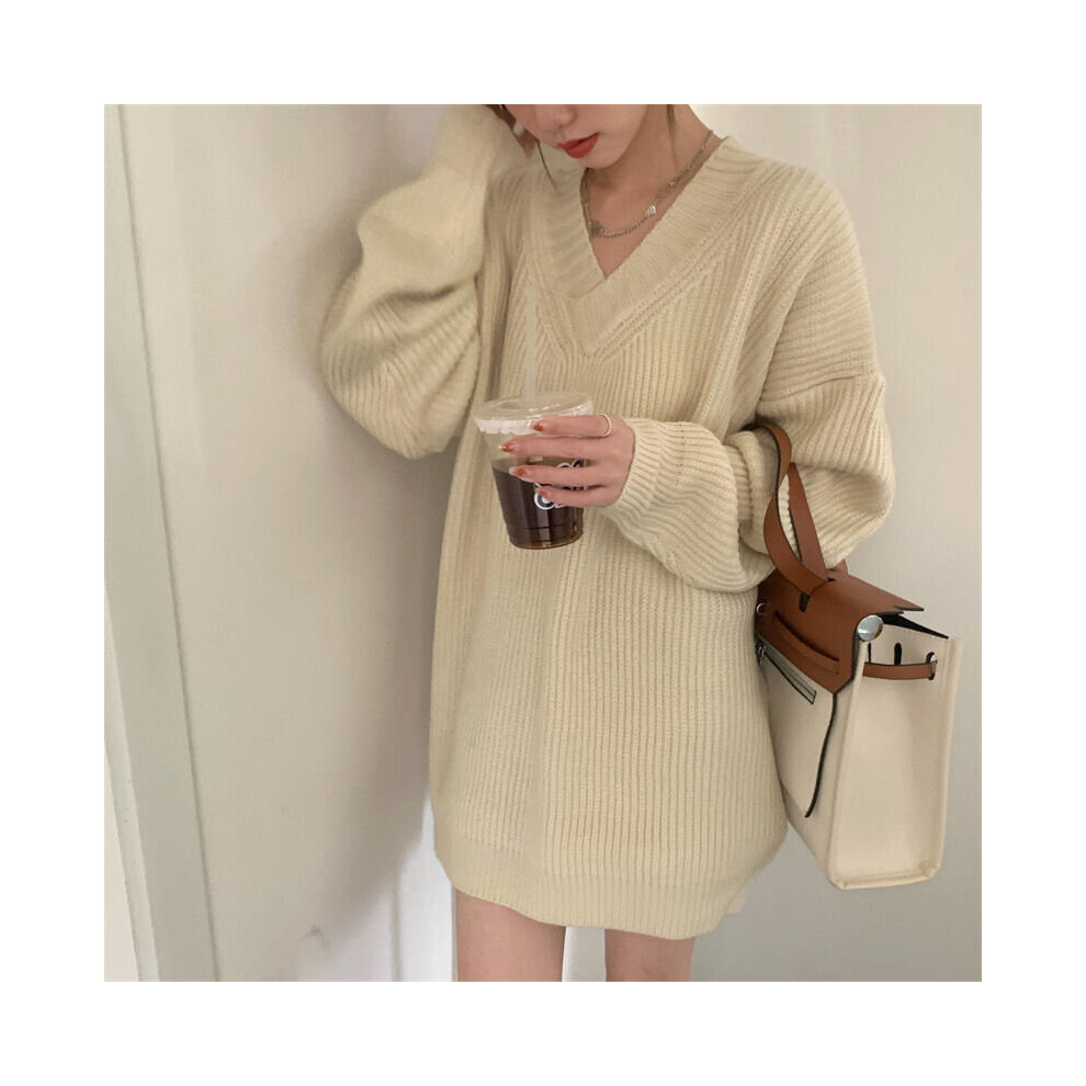 Pullovers Women V-Neck Loose Solid Lazy Style All-match Autumn Ladies Sweaters Tender Minimalist Soft-image-OPC-PBQGS5Z-NEW