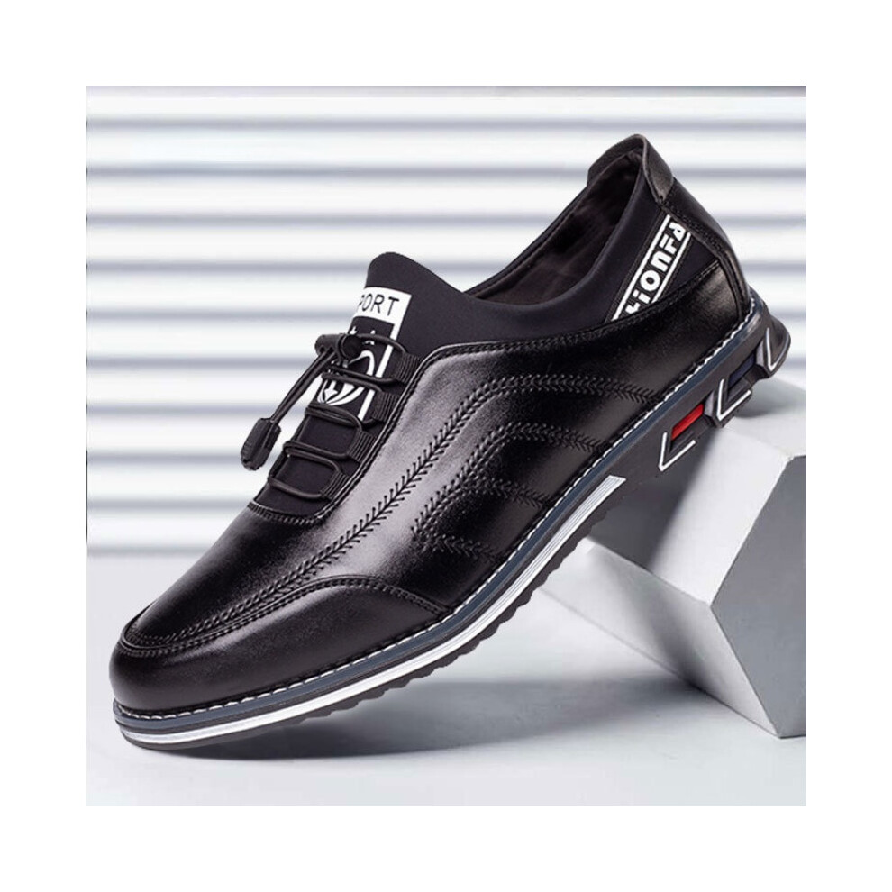 (Black-43) Men Casual Shoes Leather Embroidery Low Top PU Solid Breathable Waterproof Non Slip Round Loafers-image-OPC-PBQGSNS-NEW