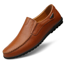 (Red brown Beige-40 6.5) Leather Men Casual Shoes Mens Loafers Moccasins Breathable Slip on Driving Shoes Plus Size 37-47