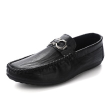 (Black-EUR 42 8.5) Men's Casual Shoes Lightweight Slip on Flats Loafers British Men Leather Shoes Comfortable Non-slip Soft Sole Driving Shoes