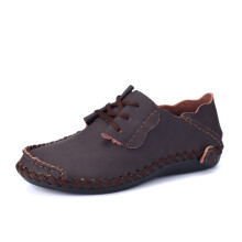 (Dark Brown Beige-39 6.5) Men Casual Shoes Handsewn Loafers PU Flats Driving High Moccasins Soft