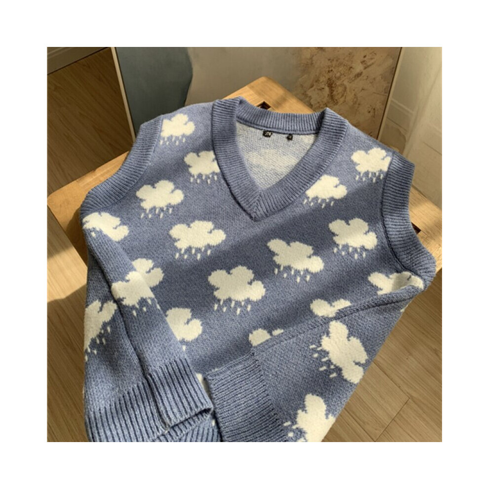 Autumn Knitted Pullover Sweater Vest Women Sleeveless Cloud Print V-neck Sweaters Loose Knit Vest Top Winter Clothes Women 15990-image-OPC-PBQGX5C-NEW