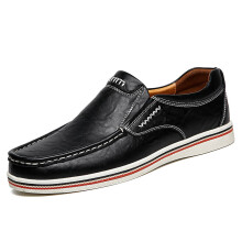 (Black-45 10.5) Men Leather Boat Shoes Casual Flats Moccasins Homme Driving Loafers Shoes Slip on Breathable Moccasins Hand Sewing Men Shoes