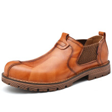 (yellow Beige-39 6.5) Men's Shoes Leather Men's Casual Loafers Loafers Men's Sneakers Leather Shoes Waterproof Motorcycle Shoes